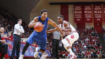 BLOOMINGTON, IN - DECEMBER 9: Mo Evans #0 of the IPFW Mastodons drives to the basket against Yogi Ferrell #11 of the Indiana Hoosiers in the second half of the game at Assembly Hall on December 9, 2015 in Bloomington, Indiana. Indiana defeated IPFW 90-65. (Photo by Joe Robbins/Getty Images)