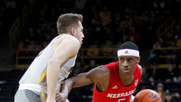 IOWA CITY, IOWA- JANUARY 6: Guard Glynn Watson #5 of the Nebraska Cornhusker drives down the court in the first half against guard Jordan Bohannon #3 of the Iowa Hawkeyes on January 6, 2019 at Carver-Hawkeye Arena, in Iowa City, Iowa. (Photo by Matthew Holst/Getty Images)