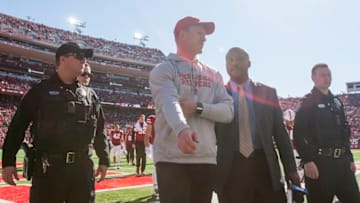 LINCOLN, NE - OCTOBER 27: Nebraska Cornhuskers head coach Scott Frost walks back to the locker room at halftime during the game between the Bethune-Cookman Wildcats and the Nebraska Cornhuskers on Saturday October 27, 2018 at Memorial Stadium in Lincoln, Nebraska. (Photo by Nick Tre. Smith/Icon Sportswire via Getty Images)