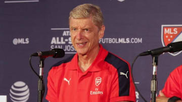 Jul 28, 2016; San Jose, CA, USA; Arsenal head coach Arsene Wenger speaks during a press conference after the MLS All-Star game between the MLS All-Star Team and Arsenal at Avaya Stadium. Mandatory Credit: Kelley L Cox-USA TODAY Sports