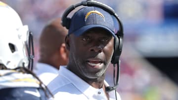 BUFFALO, NY - SEPTEMBER 16: Head coach Anthony Lynn of the Los Angeles Chargers looks on from the sideline during NFL game action against the Buffalo Bills at New Era Field on September 16, 2018 in Buffalo, New York. (Photo by Tom Szczerbowski/Getty Images)