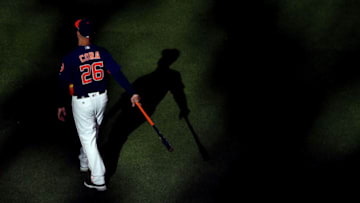 HOUSTON, TX - OCTOBER 28: Bench coach Alex Cora of the Houston Astros looks on from the outfield before game four of the 2017 World Series against the Los Angeles Dodgers at Minute Maid Park on October 28, 2017 in Houston, Texas. (Photo by Christian Petersen/Getty Images)