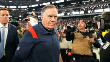Head coach Bill Belichick of the New England Patriots reacts after a game against the Las Vegas Raiders at Allegiant Stadium. (Photo by Chris Unger/Getty Images)
