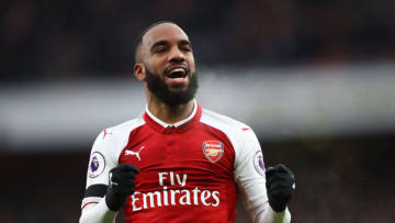 LONDON, ENGLAND - JANUARY 20: Alexandre Lacazette of Arsenal celebrates scoring his side's fourth goal during the Premier League match between Arsenal and Crystal Palace at Emirates Stadium on January 20, 2018 in London, England. (Photo by Clive Mason/Getty Images)