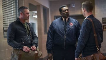 CHICAGO FIRE -- "No Such Thing As Bad Luck" Episode 718 -- Pictured: (l-r) Taylor Kinney as Kelly Severide, Eamonn Walker as Wallace Boden, Jesse Spencer as Matthew Casey -- (Photo by: Parrish Lewis/NBC)