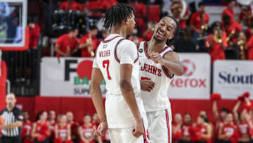 St. John's basketball guard Daniss Jenkins and Simeon Wilcher (Wendell Cruz-USA TODAY Sports)
