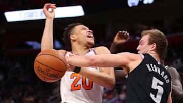 New York Knicks Kevin Knox and Detroit Pistons Luke Kennard. (Photo by Gregory Shamus/Getty Images)