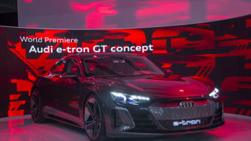 LOS ANGELES, CA - NOVEMBER 28: The Audi e-tron GT concept is unveiled during the auto trade show, AutoMobility LA, at the Los Angeles Convention Center on November 28, 2018 in Los Angeles, California. More than 50 vehicles will debut during AutoMobility LA, which precedes the LA Auto Show, open to the public December 1 through 10. (Photo by David McNew/Getty Images)