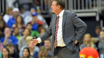 Nov 22, 2016; Kansas City, MO, USA; Kansas Jayhawks head coach Bill Self reacts to a call during the first half against the Georgia Bulldogs at Sprint Center. Mandatory Credit: Denny Medley-USA TODAY Sports