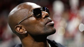 ATLANTA, GA - JANUARY 08: Former NFL player Terrell Owens looks on during the first half of the game between the Georgia Bulldogs and the Alabama Crimson Tide in the CFP National Championship presented by AT&T at Mercedes-Benz Stadium on January 8, 2018 in Atlanta, Georgia. (Photo by Jamie Squire/Getty Images)