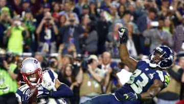 New England Patriots strong safety Malcolm Butler intercepts a pass intended for Seattle Seahawks wide receiver Ricardo Lockette in the fourth quarter in Super Bowl XLIX at University of Phoenix Stadium. Mandatory Credit: Mark J. Rebilas-USA TODAY Sports