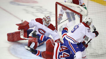 NEW YORK, NEW YORK - NOVEMBER 06: Neal Pionk #44 of the New York Rangers scores at 17:16 of the third period against Carey Price #31 of the Montreal Canadiens at Madison Square Garden on November 06, 2018 in New York City. The Rangers defeated the Canadiens 5-3. (Photo by Bruce Bennett/Getty Images)