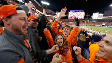 TAMPA, FL - JANUARY 09: Clemson Tigers fans cheer during the 2017 College Football Playoff National Championship Game between the Alabama Crimson Tide and the Clemson Tigers at Raymond James Stadium on January 9, 2017 in Tampa, Florida. (Photo by Brian Blanco/Getty Images)