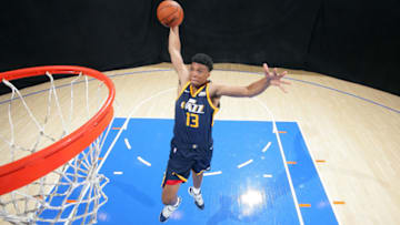 TARRYTOWN, NY - AUGUST 11: Tony Bradley #13 of the Utah Jazz poses for a photo during the 2017 NBA Rookie Shoot on August 11, 2017 at the Madison Square Garden Training Center in Tarrytown, New York. Copyright 2017 NBAE (Photo by Joe Murphy/NBAE via Getty Images)