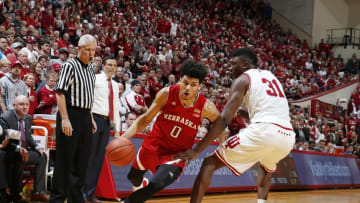 Dec 28, 2016; Bloomington, IN, USA; Nebraska Cornhuskers guard Tai Webster (0) moves to the basket against Indiana Hoosiers center Thomas Bryant (31) at Assembly Hall. Nebraska defeats Indiana 87-83. Mandatory Credit: Brian Spurlock-USA TODAY Sports