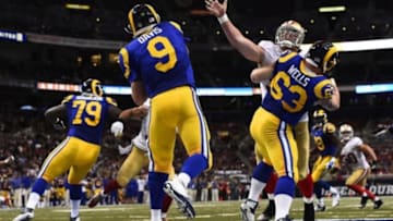 Oct 13, 2014; St. Louis, MO, USA; St. Louis Rams quarterback Austin Davis (9) attempts a pass against the San Francisco 49ers during the second half at the Edward Jones Dome. The San Francisco 49ers defeat the St. Louis Rams 31-17. Mandatory Credit: Jasen Vinlove-USA TODAY Sports