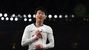 LONDON, ENGLAND - DECEMBER 19: Heung-Min Son of Tottenham Hotspur celebrates after scoring during the Carabao Cup Quarter Final match between Arsenal and Tottenham Hotspurat Emirates Stadium on December 19, 2018 in London, United Kingdom. (Photo by Shaun Botterill/Getty Images)
