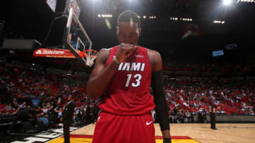MIAMI, FL - MARCH 15: Bam Adebayo #13 of the Miami Heat is seen before the game against the Milwaukee Bucks on March 15, 2019 at American Airlines Arena in Miami, Florida. NOTE TO USER: User expressly acknowledges and agrees that, by downloading and or using this Photograph, user is consenting to the terms and conditions of the Getty Images License Agreement. Mandatory Copyright Notice: Copyright 2019 NBAE (Photo by Issac Baldizon/NBAE via Getty Images)
