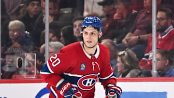 MONTREAL, CANADA - OCTOBER 24: Juraj Slafkovsky #20 of the Montreal Canadiens skates during the second period against the New Jersey Devils at the Bell Centre on October 24, 2023 in Montreal, Quebec, Canada. The New Jersey Devils defeated the Montreal Canadiens 5-2. (Photo by Minas Panagiotakis/Getty Images)