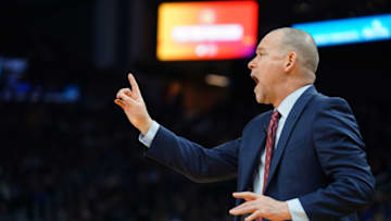 SAN FRANCISCO, CALIFORNIA - JANUARY 16: Head Coach Michael Malone of the Denver Nuggets looks on during the first half against the Golden State Warriors at the Chase Center on January 16, 2020 in San Francisco, California. NOTE TO USER: User expressly acknowledges and agrees that, by downloading and/or using this photograph, user is consenting to the terms and conditions of the Getty Images License Agreement. (Photo by Daniel Shirey/Getty Images)