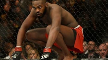 Jan 3, 2015; Las Vegas, NV, USA; Jon Jones (red gloves) in his light heavyweight title fight at UFC 182 at MGM Grand Garden Arena. Mandatory Credit: Jayne Kamin-Oncea-USA TODAY Sports