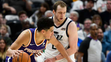 Devin Booker, Phoenix Suns. Joe Ingles, Utah Jazz. (Photo by Alex Goodlett/Getty Images)