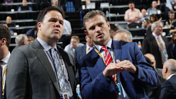 BUFFALO, NY - JUNE 25: New York Rangers General Manager Jeff Gorton and New York Rangers Director, European Scouting Nickolai Bobrov looks on during the 2016 NHL Draft on June 25, 2016 in Buffalo, New York. (Photo by Bruce Bennett/Getty Images)