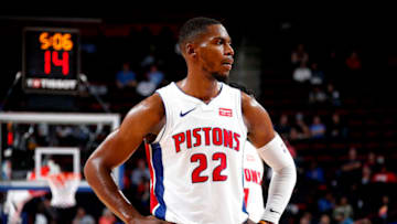 DETROIT, MI - OCTOBER 10: Glenn Robinson III #22 of the Detroit Pistons looks on against the Detroit Pistons during a pre-season game on October 10, 2018 at Little Caesars Arena in Detroit, Michigan. NOTE TO USER: User expressly acknowledges and agrees that, by downloading and/or using this photograph, User is consenting to the terms and conditions of the Getty Images License Agreement. Mandatory Copyright Notice: Copyright 2018 NBAE (Photo by Brian Sevald/NBAE via Getty Images)