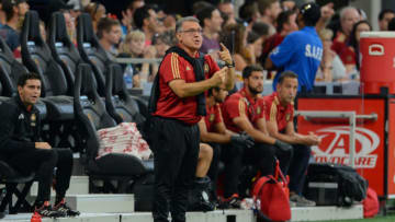 ATLANTA, GA AUGUST 04: Atlanta head coach Gerardo Martino gestures from the sideline during the match between Atlanta United and Toronto FC on August 4th, 2018 at Mercedes-Benz Stadium in Atlanta, GA. Atlanta United FC and Toronto FC played to a 2 2 draw. (Photo by Rich von Biberstein/Icon Sportswire via Getty Images)