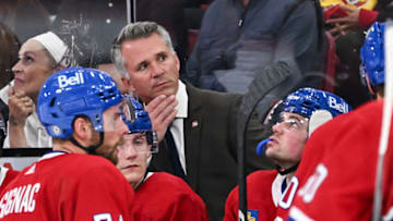 MONTREAL, CANADA - SEPTEMBER 27: Head coach of the Montreal Canadiens Martin St-Louis, handles bench duties during the third period against the Ottawa Senators at the Bell Centre on September 27, 2023 in Montreal, Quebec, Canada. The Montreal Canadiens defeated the Ottawa Senators 4-3. (Photo by Minas Panagiotakis/Getty Images)