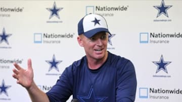 June 11, 2013; Irving, TX, USA; Dallas Cowboys head coach Jason Garrett talks during a press conference after minicamp at Dallas Cowboys Headquarters. Mandatory Credit: Matthew Emmons-USA TODAY Sports