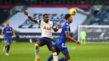 LONDON, ENGLAND - DECEMBER 20: Serge Aurier of Tottenham Hotspur fouls Wesley Fofana of Leicester City leading to a penalty after a VAR check. (Photo by Julian Finney/Getty Images)