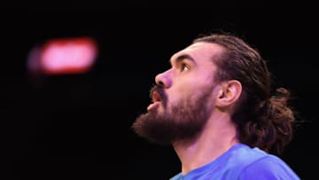 Steven Adams #12 of the Oklahoma City Thunder warms up before the game against the Brooklyn Nets at Barclays Center on December 5, 2018 in the Brooklyn borough of New York City. NOTE TO USER: User expressly acknowledges and agrees that, by downloading and or using this photograph, User is consenting to the terms and conditions of the Getty Images License Agreement. (Photo by Matteo Marchi/Getty Images)