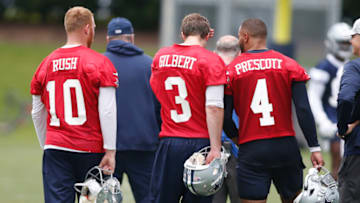 Garrett Gilbert, Dak Prescott, Cooper Rush Mandatory Credit: Tim Heitman-USA TODAY Sports