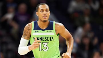 MINNEAPOLIS, MN - MARCH 09: Cameron Reynolds #13 of the Minnesota Timberwolves runs down the court during the game against the Washington Wizards on March 9, 2019 at the Target Center in Minneapolis, Minnesota. NOTE TO USER: User expressly acknowledges and agrees that, by downloading and or using this Photograph, user is consenting to the terms and conditions of the Getty Images License Agreement. (Photo by Hannah Foslien/Getty Images)