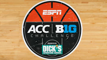 CORAL GABLES, FL - NOVEMBER 28: The ACC-Big Ten Challenge logo on the floor of the BankUnited Center prior to the game between the Miami Hurricanes and the Michigan State Spartans on November 28, 2012 in Coral Gables, Florida. The game is part of the ACC-Big Ten Challenge. (Photo by Joel Auerbach/Getty Images)