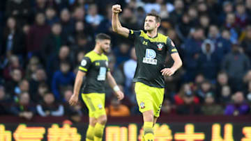 BIRMINGHAM, ENGLAND - DECEMBER 21: Jack Stephens of Southampton celebrates after scoring his team's second goal during the Premier League match between Aston Villa and Southampton FC at Villa Park on December 21, 2019 in Birmingham, United Kingdom. (Photo by Clive Mason/Getty Images)