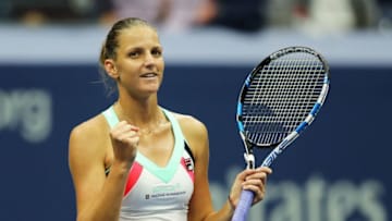 NEW YORK, NY - AUGUST 29: Karolina Pliskova of the Czech Republic reacts after defeating Magda Linette of Poland in their first round Women's Singles match on Day Two of the 2017 US Open at the USTA Billie Jean King National Tennis Center on August 29, 2017 in the Flushing neighborhood of the Queens borough of New York City. (Photo by Elsa/Getty Images)