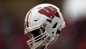 MADISON, WISCONSIN - OCTOBER 05: A detailed view of a Wisconsin Badgers helmet prior to a game against the Kent State Golden Flashes at Camp Randall Stadium on October 05, 2019 in Madison, Wisconsin. (Photo by Stacy Revere/Getty Images)