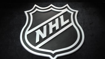 Jun 26, 2015; Sunrise, FL, USA; A general view of the NHL shield logo before the first round of the 2015 NHL Draft at BB&T Center. Mandatory Credit: Steve Mitchell-USA TODAY Sports