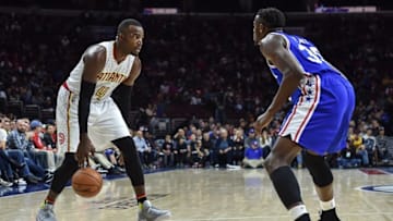 Oct 29, 2016; Philadelphia, PA, USA; Atlanta Hawks forward Paul Millsap (4) dribbles as Philadelphia 76ers forward Jerami Grant (39) defends during the fourth quarter of the game at the Wells Fargo Center. The Atlanta Hawks won 104-72. Mandatory Credit: John Geliebter-USA TODAY Sports