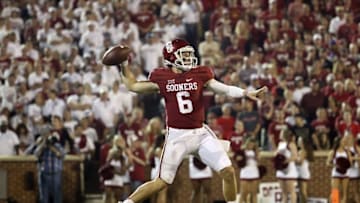 Sep 17, 2016; Norman, OK, USA; Oklahoma Sooners quarterback Baker Mayfield (6) during the game against the Ohio State Buckeyes at Gaylord Family - Oklahoma Memorial Stadium. Mandatory Credit: Kevin Jairaj-USA TODAY Sports