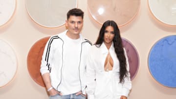 LOS ANGELES, CA - JUNE 18: Mario Dedivanovic and Kim Kardashian West at her first-ever KKW Beauty and Fragrance pop-up opening at Westfield Century City in Los Angeles on June 20th, 2018 (Photo by Presley Ann/Getty Images for ABA)