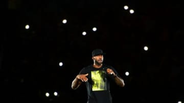 Aug 8, 2014; Akron, OH, USA; Cleveland Cavaliers forward LeBron James during the LeBron James Family Foundation Reunion and Rally at InfoCision Stadium. Mandatory Credit: Andrew Weber-USA TODAY Sports