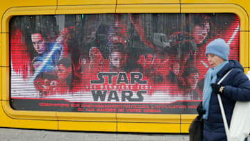 PARIS, FRANCE - NOVEMBER 30: Light signage for the new installment of the 'Star Wars' series is displayed at Beaugrenelle cinema on November 30, 2017 in Paris, France. The release date of episode VIII, Star Wars - The Last Jedi is expected in Paris on December 13. (Photo by Chesnot/Getty Images)