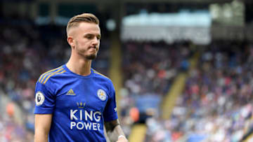 LEICESTER, ENGLAND - AUGUST 11: James Maddison of Leicester in action during the Premier League match between Leicester City and Wolverhampton Wanderers at The King Power Stadium on August 11, 2019 in Leicester, United Kingdom. (Photo by Ross Kinnaird/Getty Images)