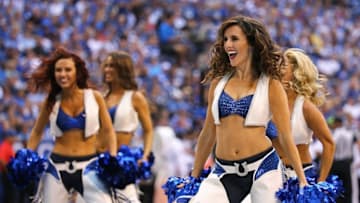 Sep 11, 2016; Indianapolis, IN, USA; Indianapolis Colts cheerleaders perform during a stop in play in the second half at Lucas Oil Stadium. The Lions won 39-35. Mandatory Credit: Aaron Doster-USA TODAY Sports