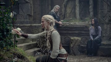 Ciri (Freya Allan), Geralt (Henry Cavill), and Yennefer (Anya Chalotra) in The Witcher season 3.