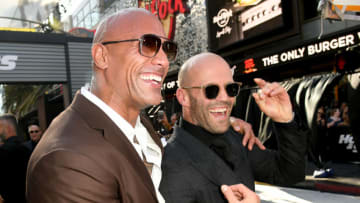 HOLLYWOOD, CALIFORNIA - JULY 13: Dwayne Johnson (L) and Jason Statham arrive at the premiere of Universal Pictures' "Fast & Furious Presents: Hobbs & Shaw" at Dolby Theatre on July 13, 2019 in Hollywood, California. (Photo by Kevin Winter/Getty Images)