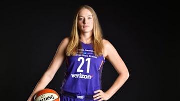 PHOENIX, AZ - MAY 14: Marie Gulich #21 of the Phoenix Mercury poses for a portrait at Media Day on May 14, 2018, at Talking Stick Resort Arena in Phoenix, Arizona. NOTE TO USER: User expressly acknowledges and agrees that, by downloading and or using this Photograph, user is consenting to the terms and conditions of the Getty Images License Agreement. Mandatory Copyright Notice: Copyright 2018 NBAE (Photo by Barry Gossage/NBAE via Getty Images)